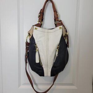 OrYany Colorblock White & Black Pebbled Leather Shoulder Purse Hobo Handbag